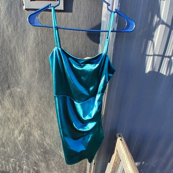 Elegant Teal Satin Dress - Picture 2 of 11